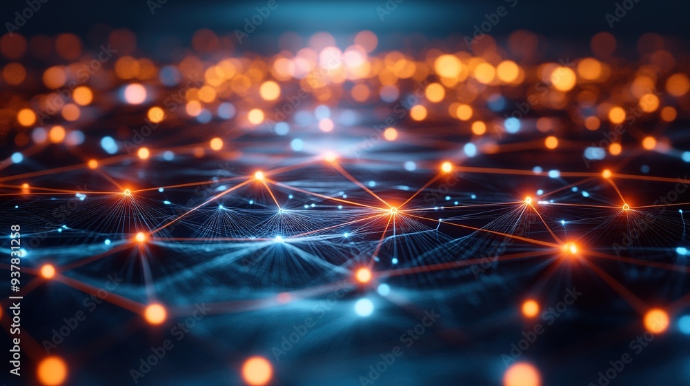 Poster abstract digital network concept with connecting lines and nodes, futuristic and professional, copy 