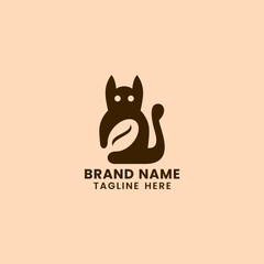 Simple minimalist negative space cat coffee logo template