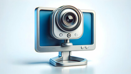 Modern Webcam on Flat Screen Monitor for Virtual Meetings Concept - Clean Design Isolated on White Background