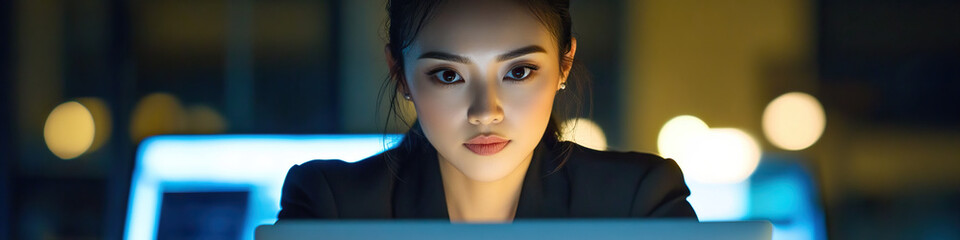 Asian businesswoman using a laptop computer at her desk