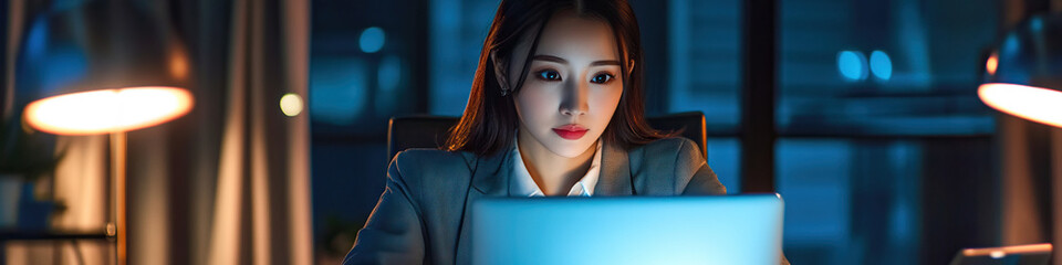 Asian businesswoman using a laptop computer at her desk