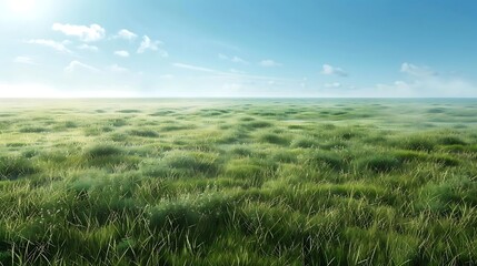 Obraz premium A serene landscape featuring lush green grass under a clear blue sky.