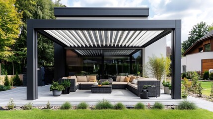 Modern Gibus Bioclimatic Aluminum Pergolas Experience luxury outdoors with Gibus Bioclimatic Pergolas Stylish durable and customizable  perfect for premium gardens and terraces : Generative AI