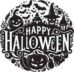 Happy Halloween sticker silhouette vector illustration