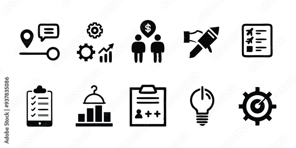 Wall mural Set of business strategy icons in line style.