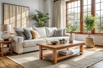Stylish Living Room Interior with an Abstract Frame Poster, Modern interior design