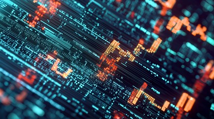 Obraz premium Abstract digital data with glowing elements, showcasing technology and information flow in a modern, vibrant design.