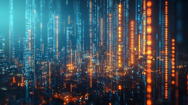 Image of financial data processing over cityscape Global business finances computing and data processing concept digitally generated image : Generative AI