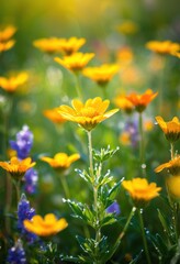 Obraz premium vibrant close ups bright wildflower fields capturing beauty colorful blossoms lush greenery, nature, petal, floral, landscape, spring, summer, flora, meadow