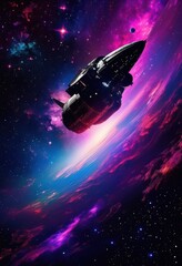 Naklejka premium stunning silhouette spacecraft vibrant cosmic backdrop stellar scene dazzling colors celestial elements, stars, galaxy, nebula, universe, astronomy, night