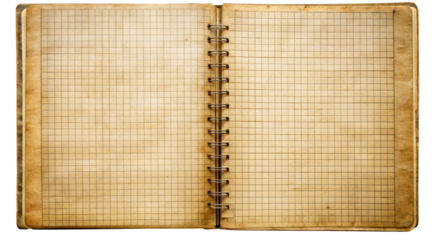 Vintage Open Notebook with Grid Pages.