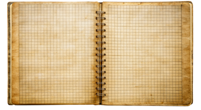 Vintage Open Notebook with Grid Pages.