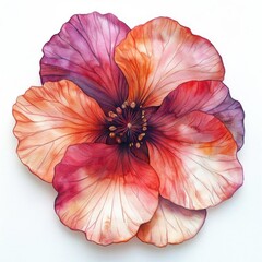 Four OClock Flower with refined border, rich pigment tones, isolated on white background, watercolor on white background, no blur, photo not dark, everything is clear, copy space