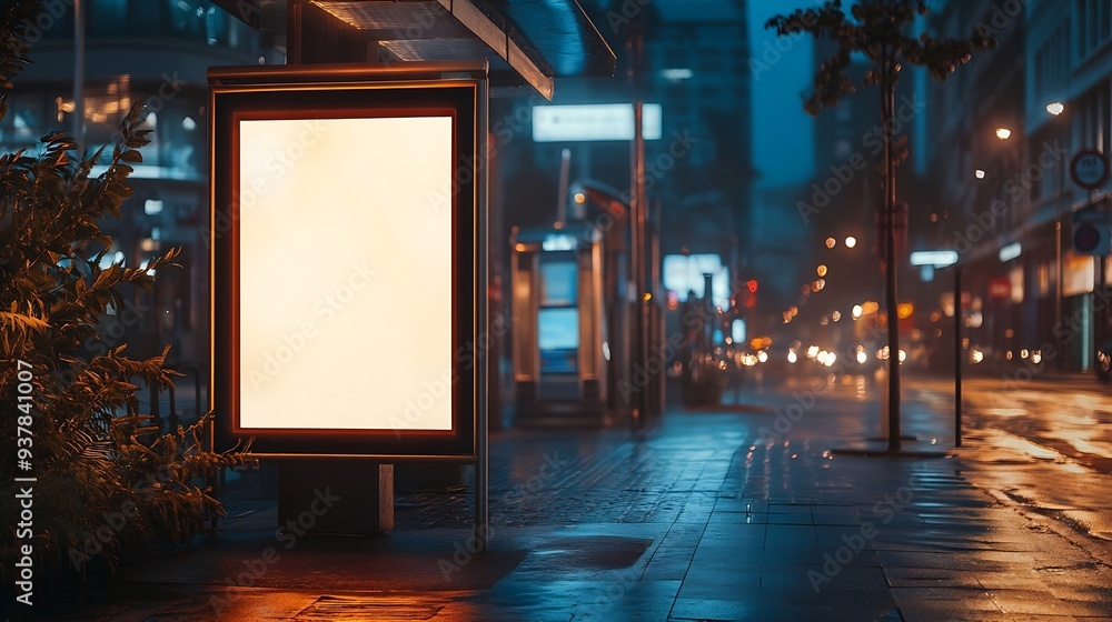 Aufkleber blank white bus stop vertical billboard mockup in front of an empty street outdoor advertising light