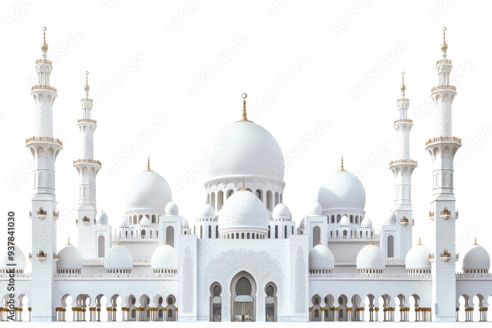 Poster a large white building with many white domes, suitable for use in architectural or urban planning co