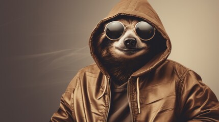 Sloth in human trendy fashionable clothes. Neural network ai generated art