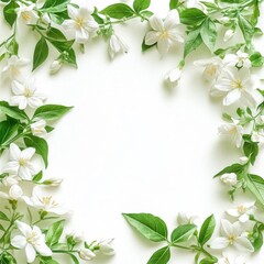 Jasmine with soft border, pastel colors, isolated on white background, watercolor on white background, no blur, photo not dark, everything is clear, copy space