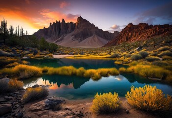 Fototapeta premium breathtaking landscapes featuring travel gear navigation tools captured vibrant colors diverse natural settings, adventure, backpacking, backpack, camping