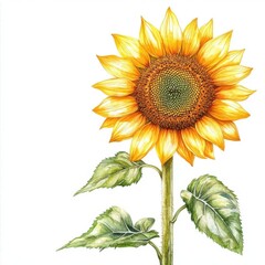 Obraz premium Sunflower with artistic border, brushstroke effect, isolated on white background, watercolor on white background, no blur, photo not dark, everything is clear, copy space
