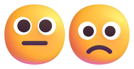 Two unhappy emotions isolated on white background 