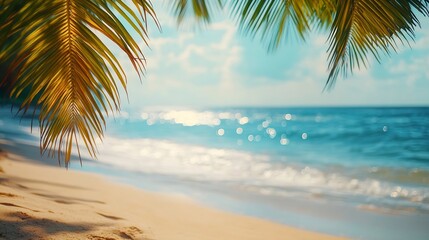 Summer Resort Beach Sea Relax Travel Vacation Palm Tropic Copy Space Banner Background Hotel : Generative AI