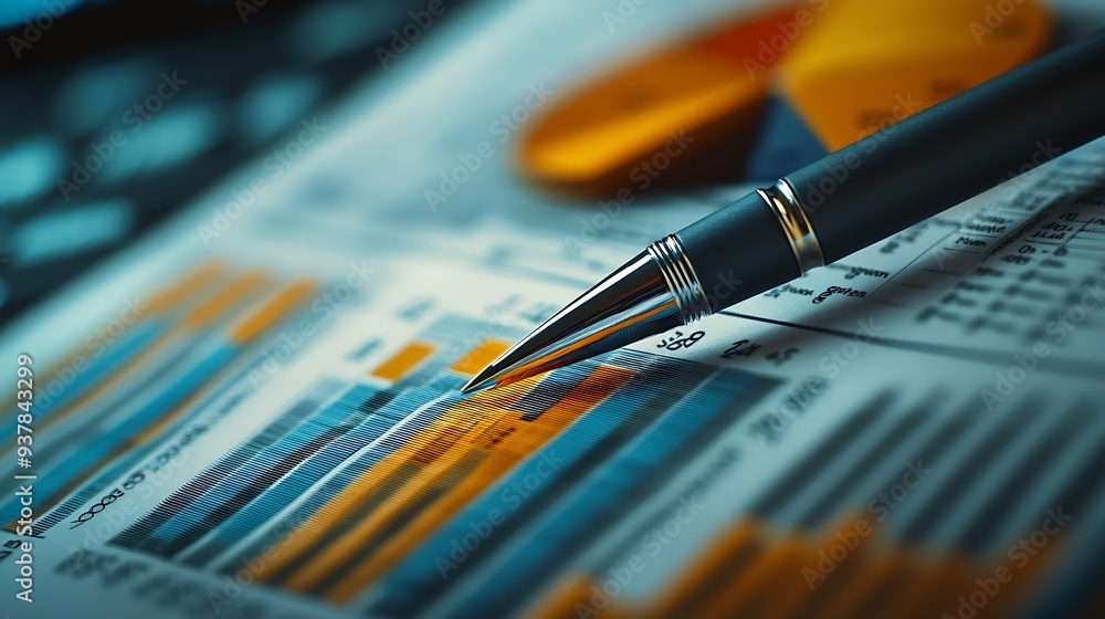 Aufkleber chart graph finance stock analysis financial digital growth investment investor use pen to measuring level bar chart via indicator and pie chart virtual risk management control and str : Generative AI