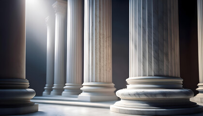 Elegant marble columns in a dimly lit classical setting showcasing architectural beauty and historical significance