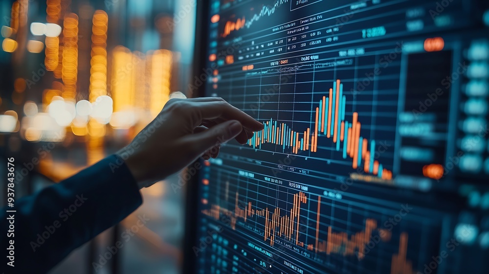 Poster Business data analysis finance and investment concept Investor analyzing sale data with financial graph growth chart business planning and strategy global business stock market report : Generative AI
