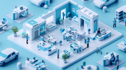 Isometric online medical consultation health care in paper cut style,stockphoto style
