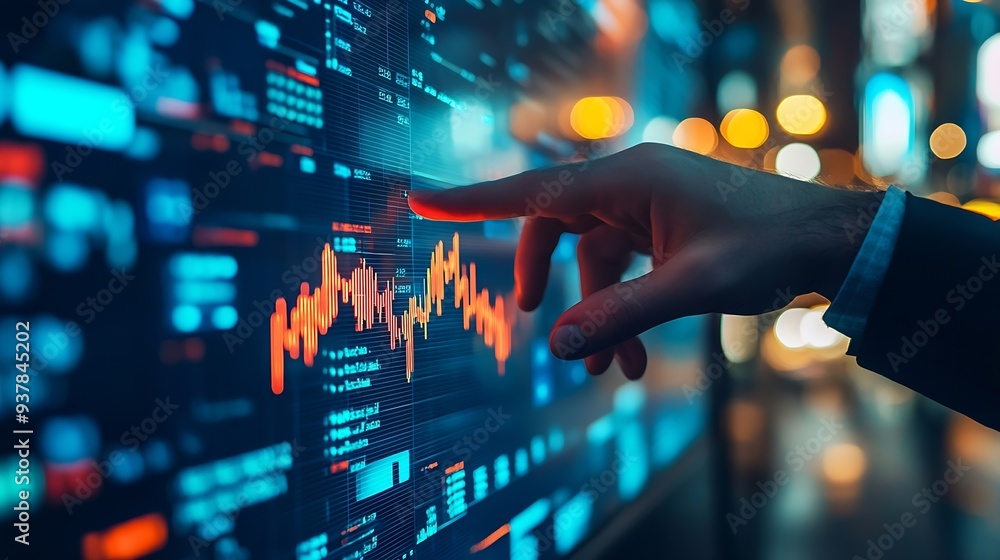 Aufkleber Businessman touching on financial data and economic growth graph chart Business planning  and strategy business solution Finance analyst analysing trading of exchange digital marketing : Generative AI