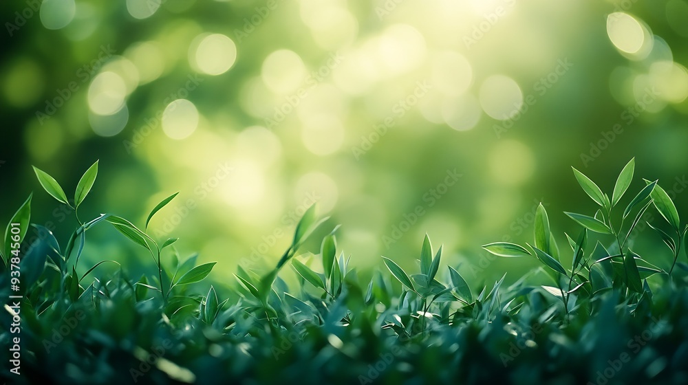 Aufkleber green blurred nature background out of focus : generative ai