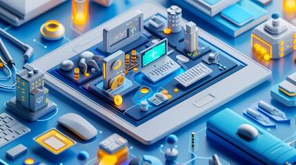 Isometric online medical consultation health care in paper cut style,stockphoto style