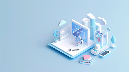Isometric online medical consultation health care in paper cut style,stockphoto style
