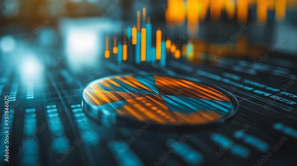Aufkleber chart graph finance stock analysis financial digital growth investment investor measuring level bar via indicator and pie chart virtual risky business risk management control and strat : Generative AI