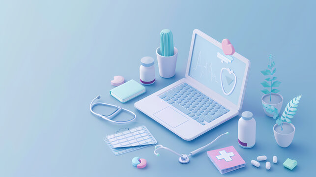 Isometric online medical consultation health care in paper cut style,stockphoto style
