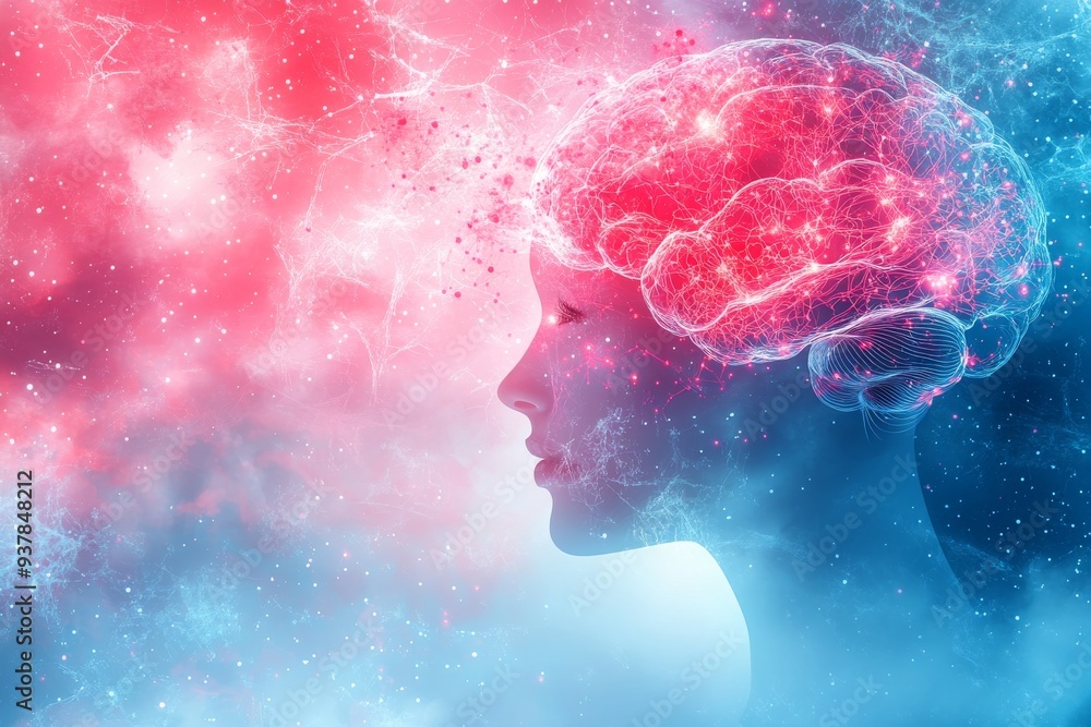 Poster a vibrant and colorful brain with swirling neural connections symbolizing the dynamic energy of crea