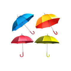 Obraz premium Three umbrellas of different colors on isolated on transparent background.