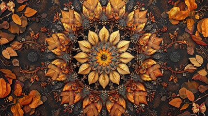 Fototapeta premium Abstract autumn mandala of yellow leaves.