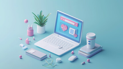 Isometric online medical consultation health care in paper cut style,stockphoto style