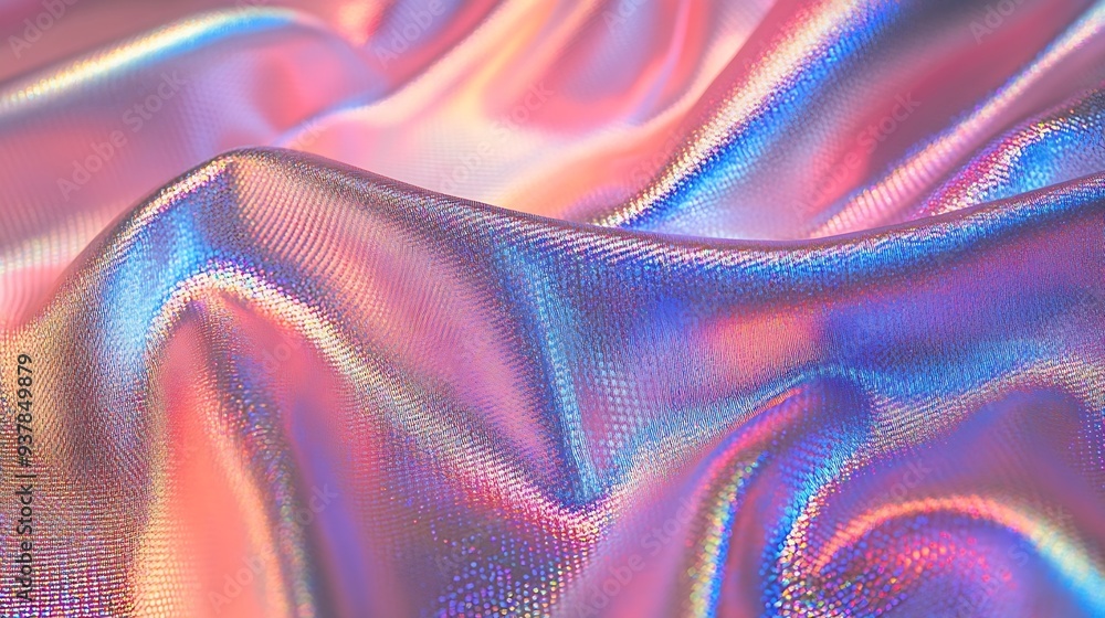 Poster processed collage of iridescent fabric trendy cloth holographic texture background for banner backdr