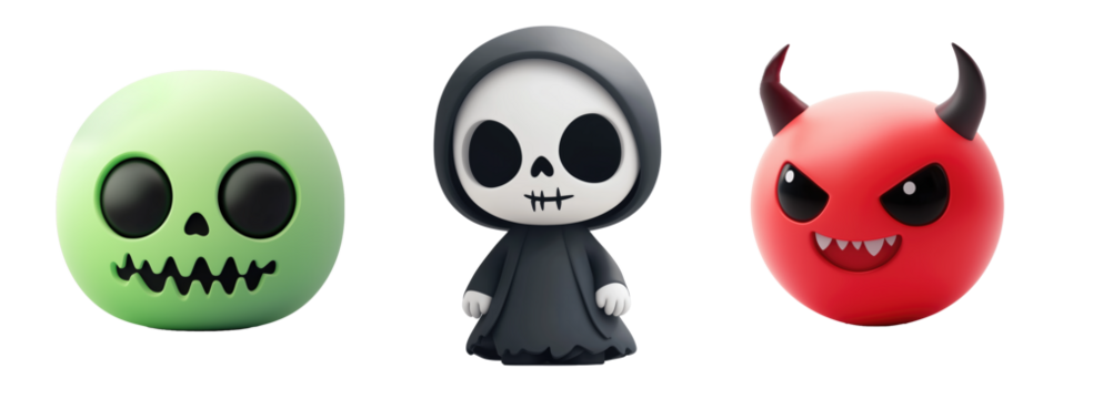 3d halloween characters, transparent background