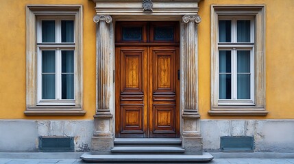 Fototapeta premium Classicist front door of the listed building Schillerstrasse no 5 in Weimar Thuringia Germany : Generative AI