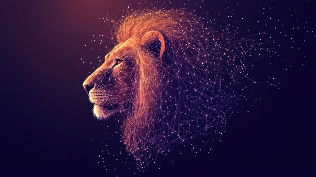 Abstract lion head crest composed of lines and shapes