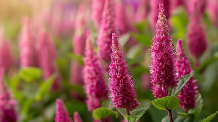 A vibrant display of pink flowers in a lush garden setting, showcasing nature's beauty.