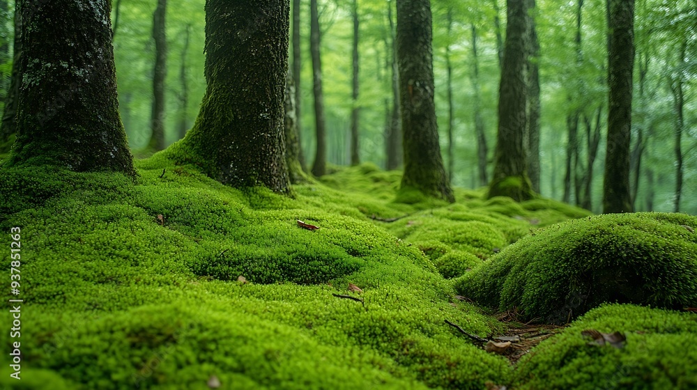 Aufkleber close up lush green moss envelops the trees in the mystical woods of torla in ordesa national park s