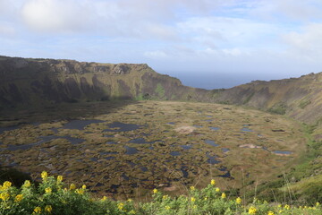 Easter island, Chile, 26-05-2024. The Rano Kau crater on Rapa nui. An extinct volcano.