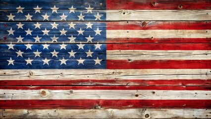 A creative representation of the U.S. flag painted on wood with a weathered and abstract look, highlighting the patriotic essence and classic American spirit. Ai generative