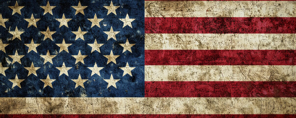 Grunge-Style American Flag for Historical Context. A grungy, vintage-style image of the American flag, featuring a distressed texture that evokes a sense of history and national pride.
