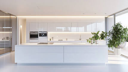 A minimalist kitchen with a clean white design interior