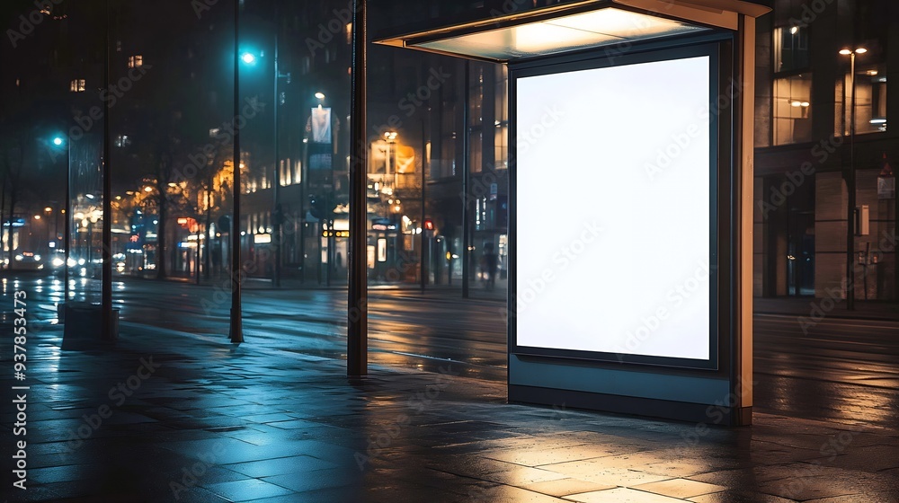 Aufkleber blank white bus stop vertical billboard mockup in front of an empty street outdoor advertising light